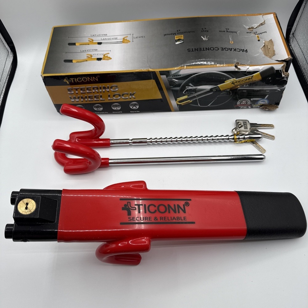 Ticonn Heavy Duty Car Truck Steering Wheel Lock‎ Red